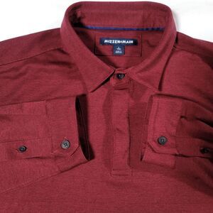 Mizzen+Main Medium Trim Men's Sz L Filmore Polo Shirt Long Sleeve‎ Burgandy EUC